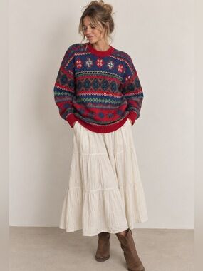 Vintage Pure Virgin Wool Fair Isle Sweater Cottagecore Nordic Knit made Italy